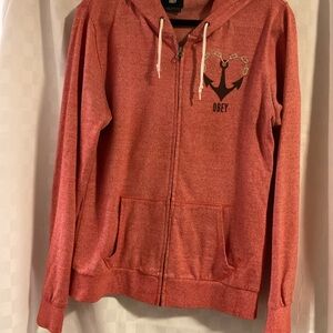 Obey Heather Red Hoodie with Anchor Design
